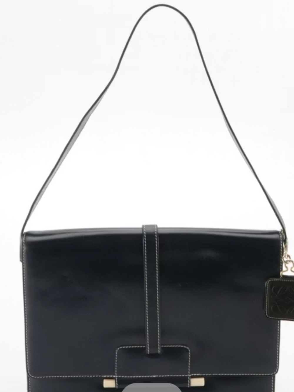 Loewe Messenger Bag in Navy Glazed Leather with Contrast Stitching